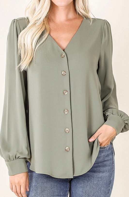 Button down puff sleeve